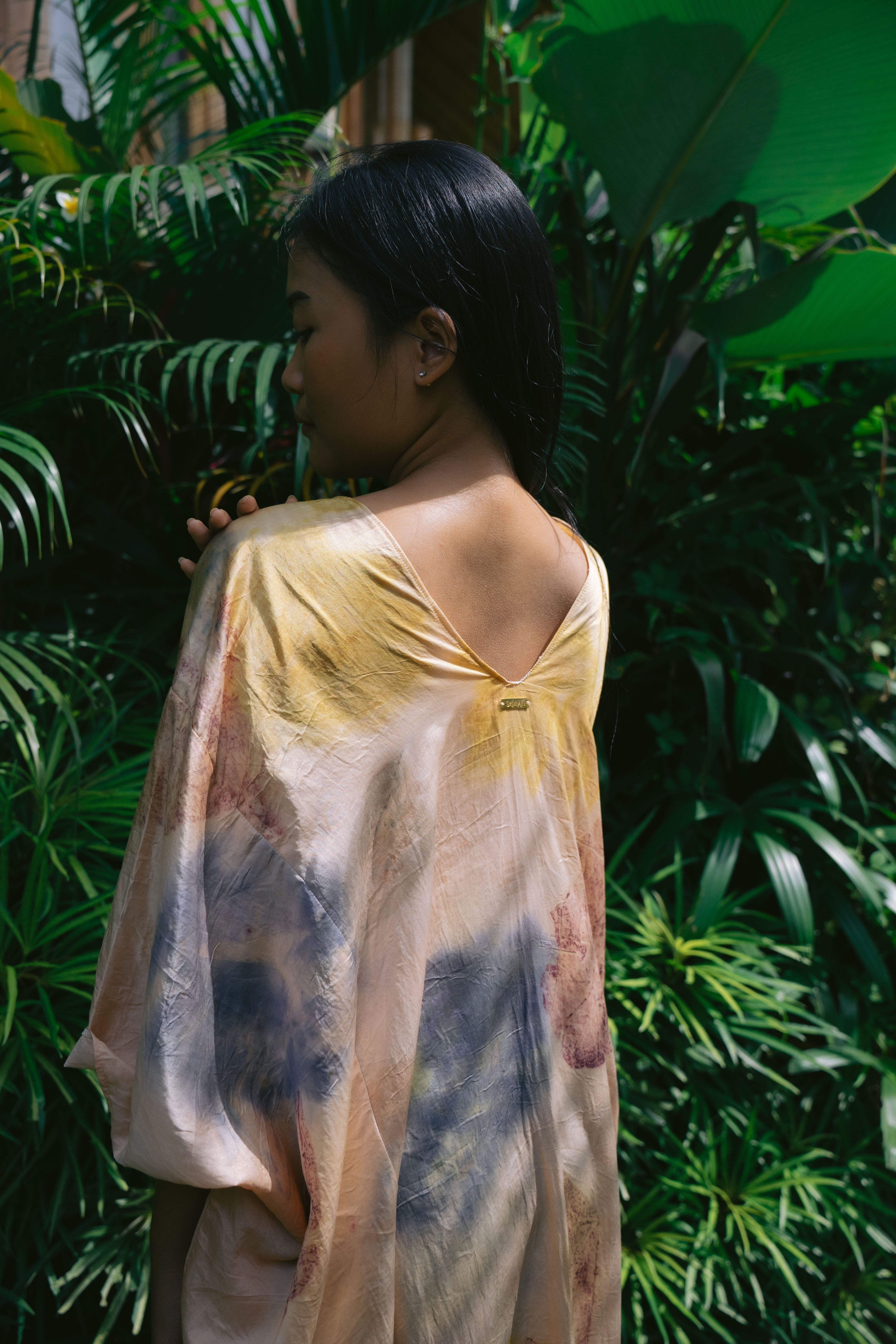 The Parvati – Pink Yellow, Purple, Red & Green Cotton Silk Eco Print Dress